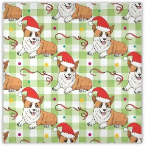 35" Square Neck Scarf Headscarf Lightweight Women Silk Like Curly Headband Tie Sleeping at Night Fashion Bandana Corgi in Christmas Hats