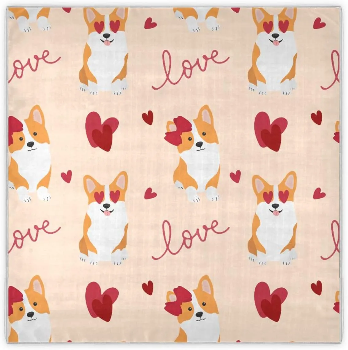 35" Square Neck Scarf Headscarf Lightweight Women Silk Like Curly Headband Tie Sleeping at Night Fashion Bandana Corgis and Hearts