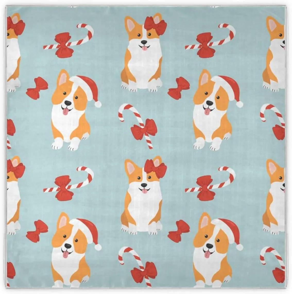35" Square Neck Scarf Headscarf Lightweight Women Silk Like Curly Headband Tie Sleeping at Night Fashion Bandana Corgis in Santa Claus Hat