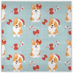 35" Square Neck Scarf Headscarf Lightweight Women Silk Like Curly Headband Tie Sleeping at Night Fashion Bandana Corgis in Santa Claus Hat
