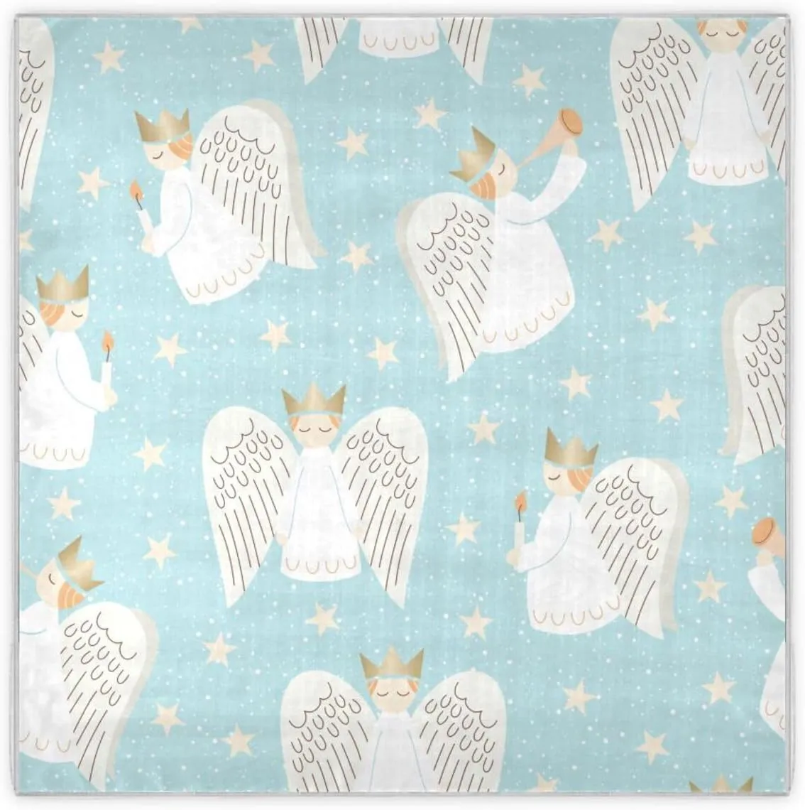 35" Square Neck Scarf Headscarf Lightweight Women Silk Like Curly Headband Tie Sleeping at Night Fashion Bandana Cute Angels and Snowflakes
