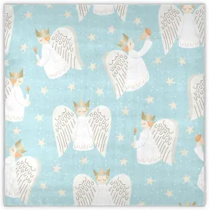 35" Square Neck Scarf Headscarf Lightweight Women Silk Like Curly Headband Tie Sleeping at Night Fashion Bandana Cute Angels and Snowflakes