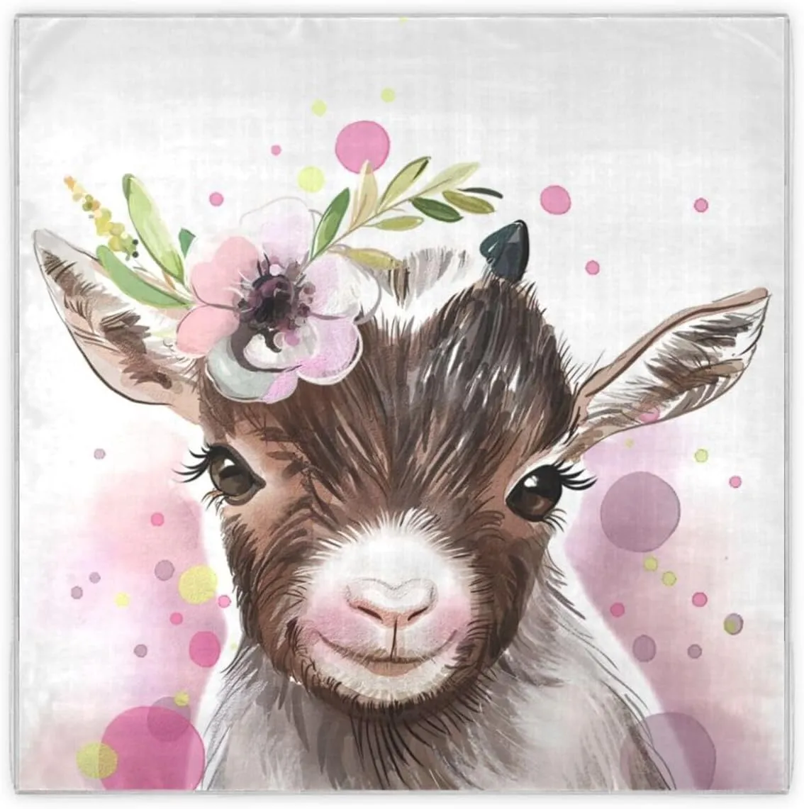 35" Square Neck Scarf Headscarf Lightweight Women Silk Like Curly Headband Tie Sleeping at Night Fashion Bandana Cute Animal Goat