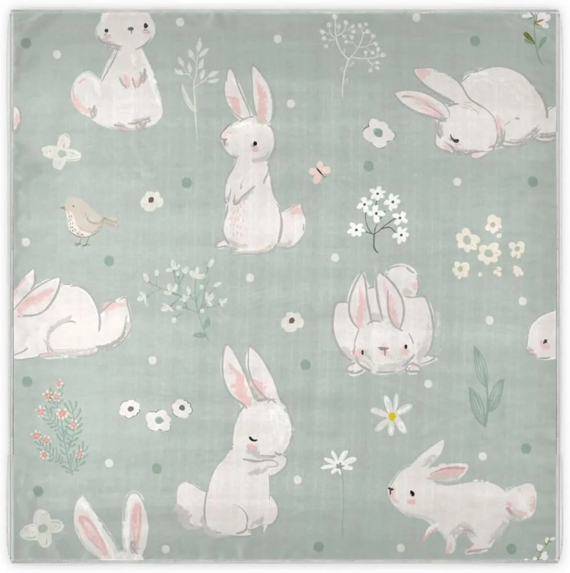 35" Square Neck Scarf Headscarf Lightweight Women Silk Like Curly Headband Tie Sleeping at Night Fashion Bandana Cute Animals Rabbits