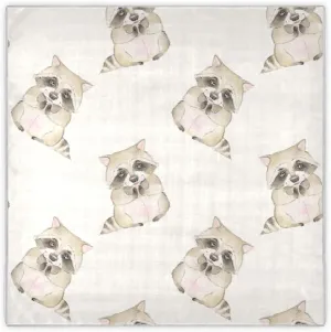 35" Square Neck Scarf Headscarf Lightweight Women Silk Like Curly Headband Tie Sleeping at Night Fashion Bandana Cute Animals Raccoon