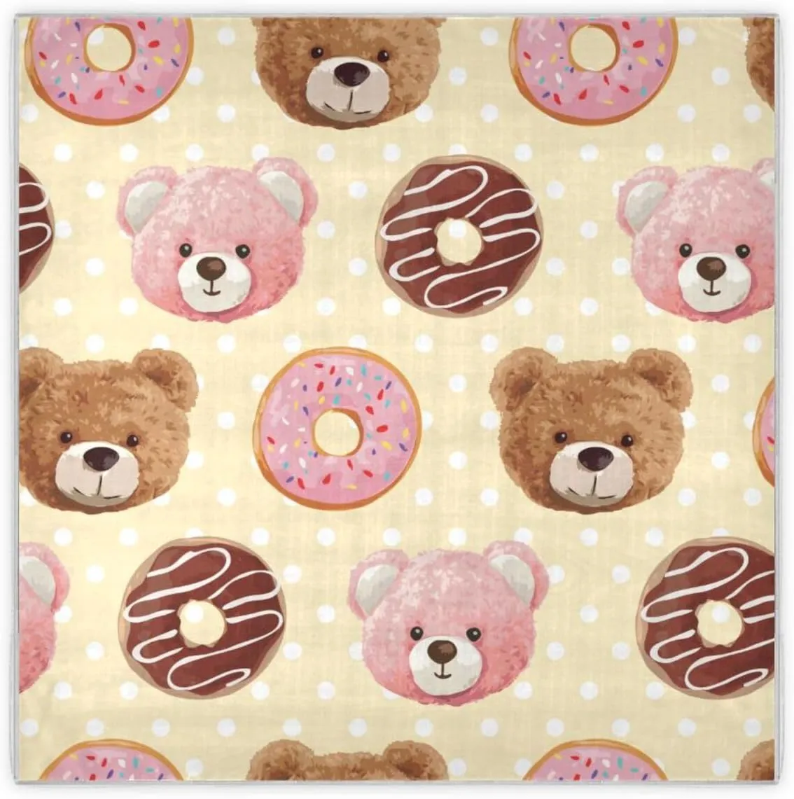 35" Square Neck Scarf Headscarf Lightweight Women Silk Like Curly Headband Tie Sleeping at Night Fashion Bandana Cute Bear Dolls and Donuts