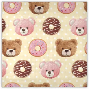35" Square Neck Scarf Headscarf Lightweight Women Silk Like Curly Headband Tie Sleeping at Night Fashion Bandana Cute Bear Dolls and Donuts