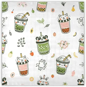 35" Square Neck Scarf Headscarf Lightweight Women Silk Like Curly Headband Tie Sleeping at Night Fashion Bandana Cute Bubble Tea