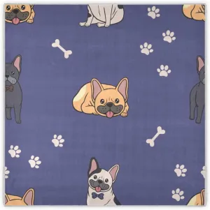 35" Square Neck Scarf Headscarf Lightweight Women Silk Like Curly Headband Tie Sleeping at Night Fashion Bandana Cute Cartoon French Bulldog