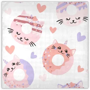 35" Square Neck Scarf Headscarf Lightweight Women Silk Like Curly Headband Tie Sleeping at Night Fashion Bandana Cute Cat Donuts