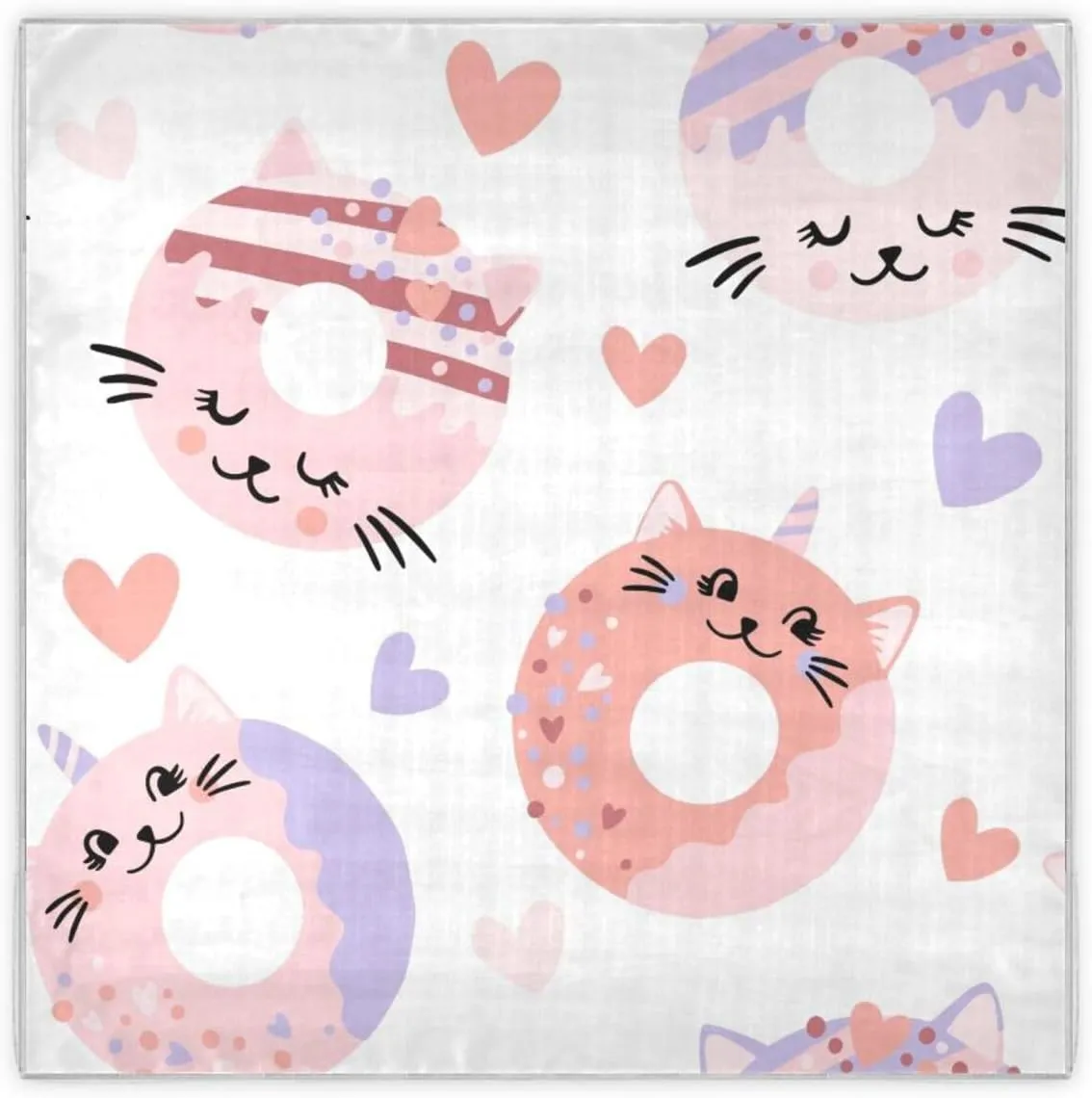 35" Square Neck Scarf Headscarf Lightweight Women Silk Like Curly Headband Tie Sleeping at Night Fashion Bandana Cute Cat Donuts