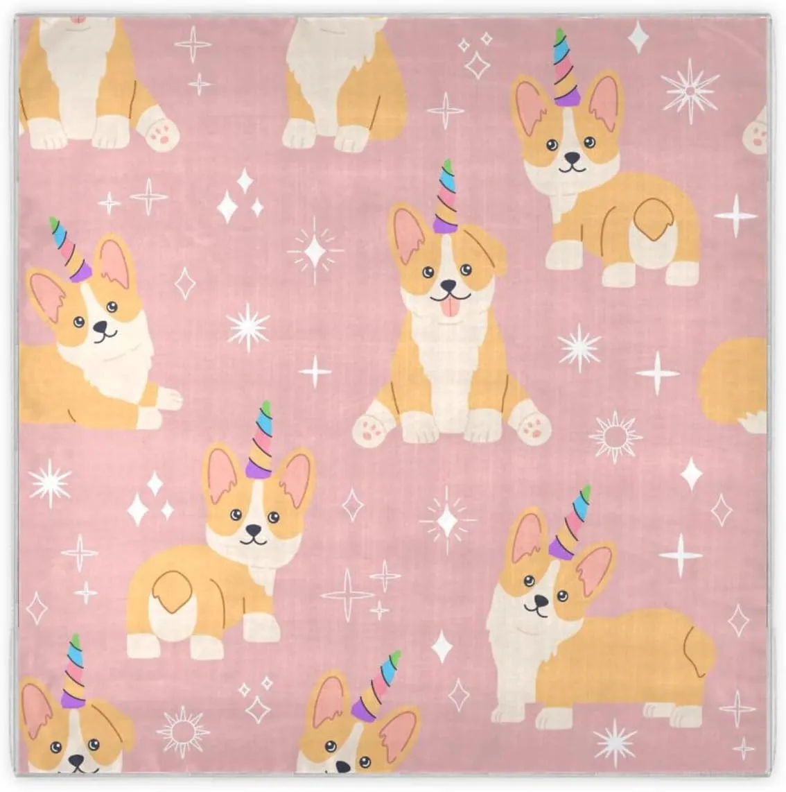 35" Square Neck Scarf Headscarf Lightweight Women Silk Like Curly Headband Tie Sleeping at Night Fashion Bandana Cute Corgi Unicorn