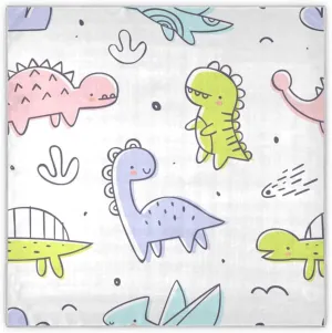 35" Square Neck Scarf Headscarf Lightweight Women Silk Like Curly Headband Tie Sleeping at Night Fashion Bandana Cute Dino