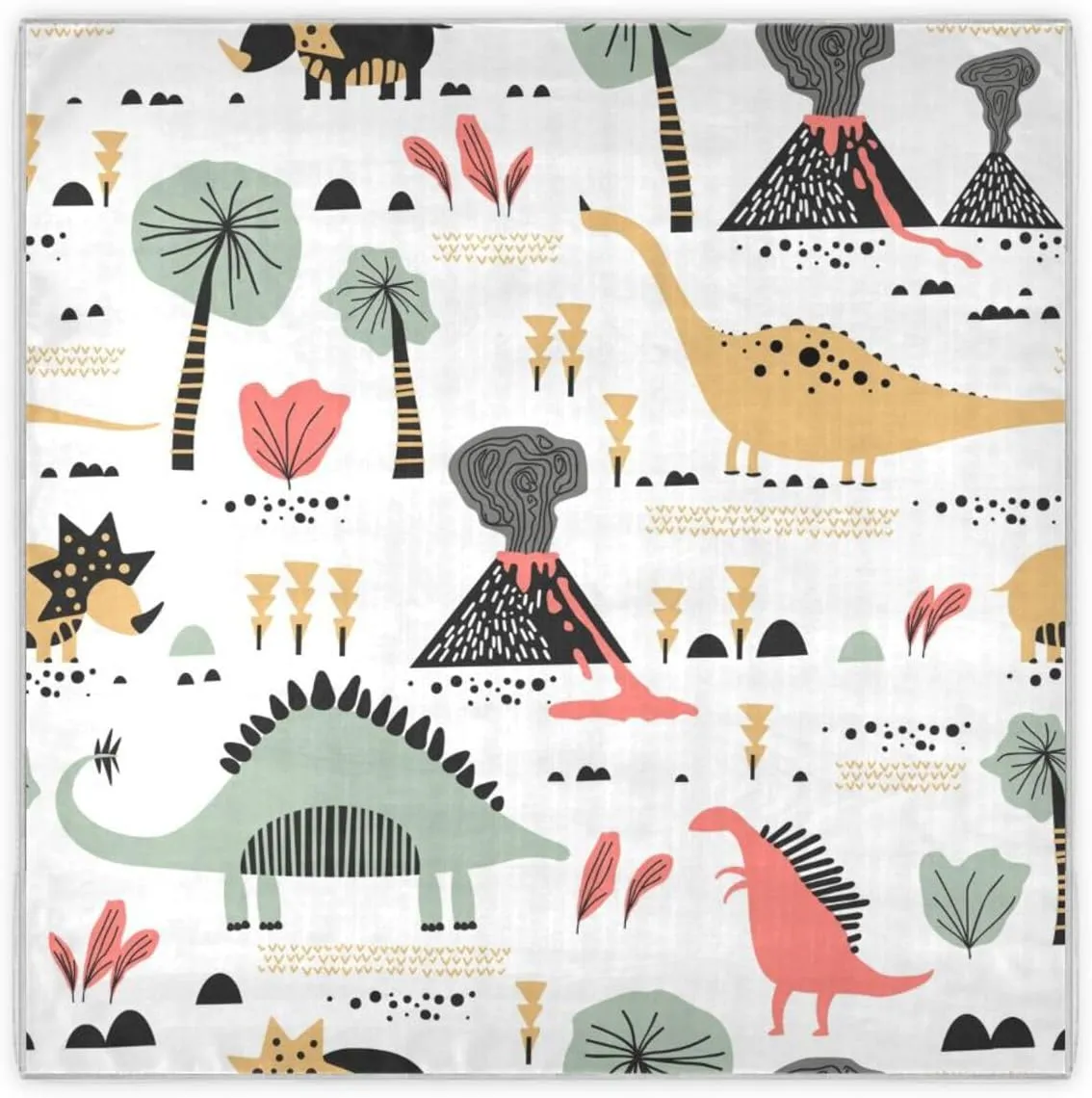35" Square Neck Scarf Headscarf Lightweight Women Silk Like Curly Headband Tie Sleeping at Night Fashion Bandana Cute Dinosaurs