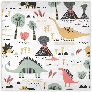 35" Square Neck Scarf Headscarf Lightweight Women Silk Like Curly Headband Tie Sleeping at Night Fashion Bandana Cute Dinosaurs