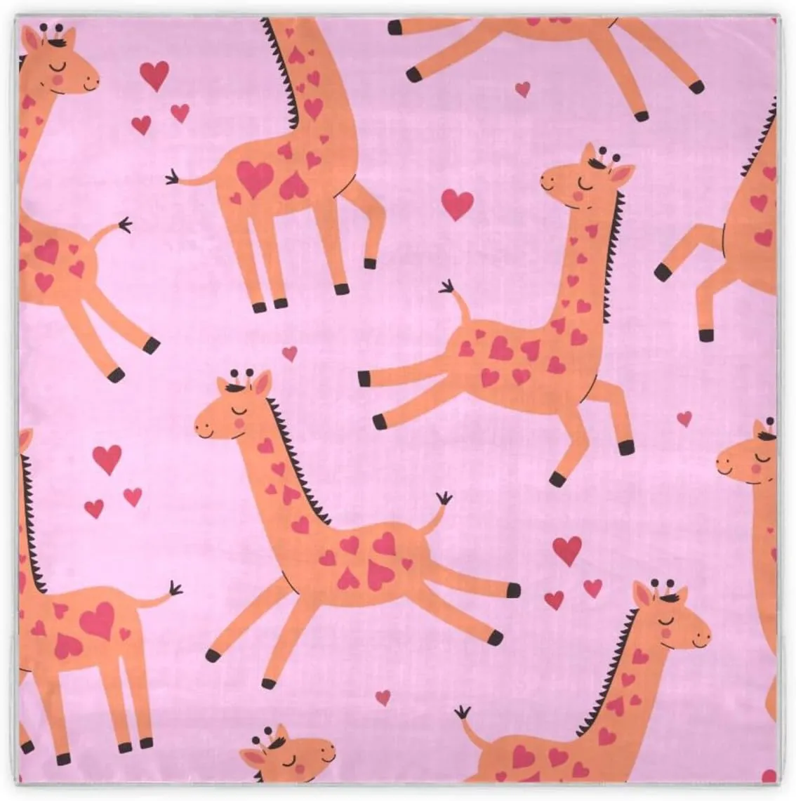 35" Square Neck Scarf Headscarf Lightweight Women Silk Like Curly Headband Tie Sleeping at Night Fashion Bandana Cute Giraffe and Heart