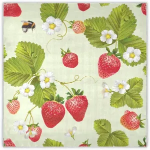 35" Square Neck Scarf Headscarf Lightweight Women Silk Like Curly Headband Tie Sleeping at Night Fashion Bandana Cute Green Leaves Red Strawberries