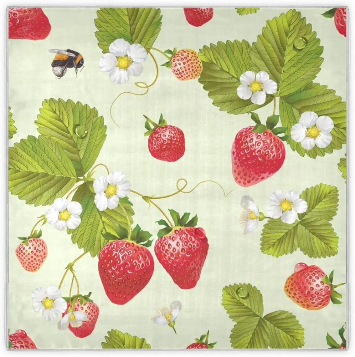 35" Square Neck Scarf Headscarf Lightweight Women Silk Like Curly Headband Tie Sleeping at Night Fashion Bandana Cute Green Leaves Red Strawberries