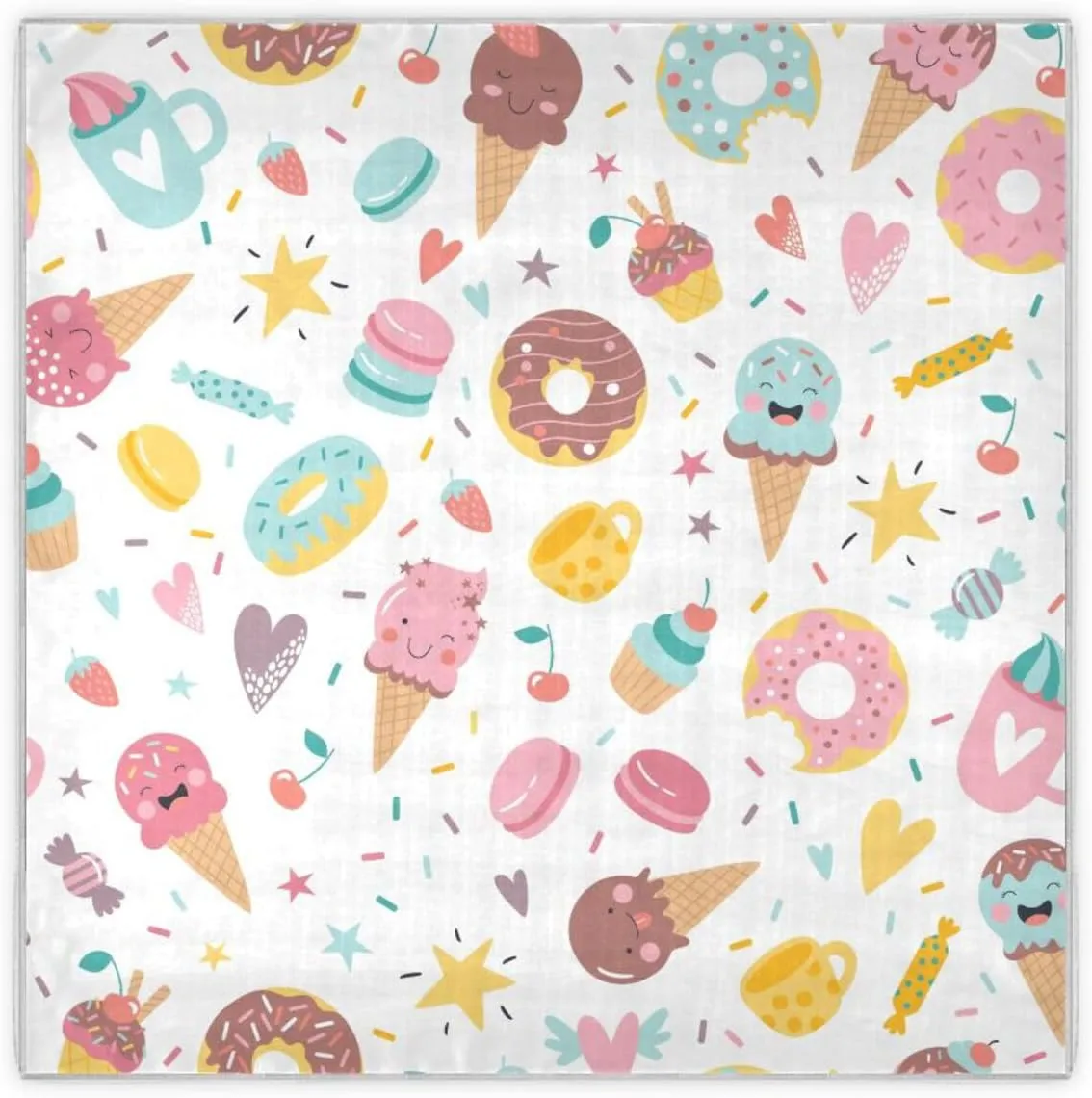 35" Square Neck Scarf Headscarf Lightweight Women Silk Like Curly Headband Tie Sleeping at Night Fashion Bandana Cute Hand Drawn Ice Cream