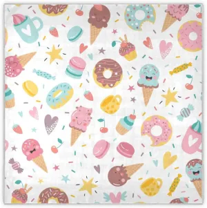 35" Square Neck Scarf Headscarf Lightweight Women Silk Like Curly Headband Tie Sleeping at Night Fashion Bandana Cute Hand Drawn Ice Cream