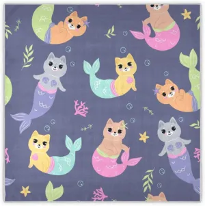 35" Square Neck Scarf Headscarf Lightweight Women Silk Like Curly Headband Tie Sleeping at Night Fashion Bandana Cute Mermaid Cats