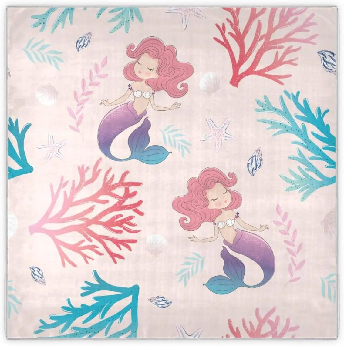 35" Square Neck Scarf Headscarf Lightweight Women Silk Like Curly Headband Tie Sleeping at Night Fashion Bandana Cute Mermaid