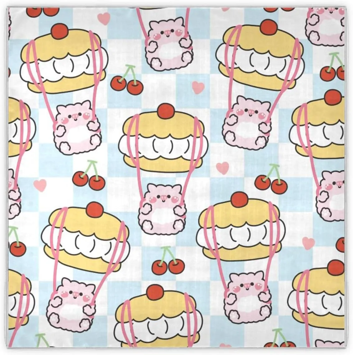35" Square Neck Scarf Headscarf Lightweight Women Silk Like Curly Headband Tie Sleeping at Night Fashion Bandana Cute Pig Parachute Cherry Cream