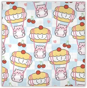 35" Square Neck Scarf Headscarf Lightweight Women Silk Like Curly Headband Tie Sleeping at Night Fashion Bandana Cute Pig Parachute Cherry Cream