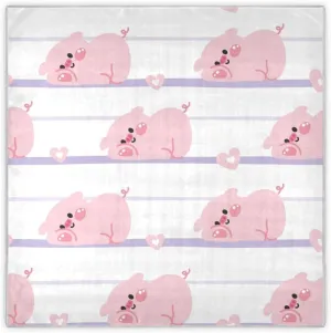 35" Square Neck Scarf Headscarf Lightweight Women Silk Like Curly Headband Tie Sleeping at Night Fashion Bandana Cute Pig with Heart Lay