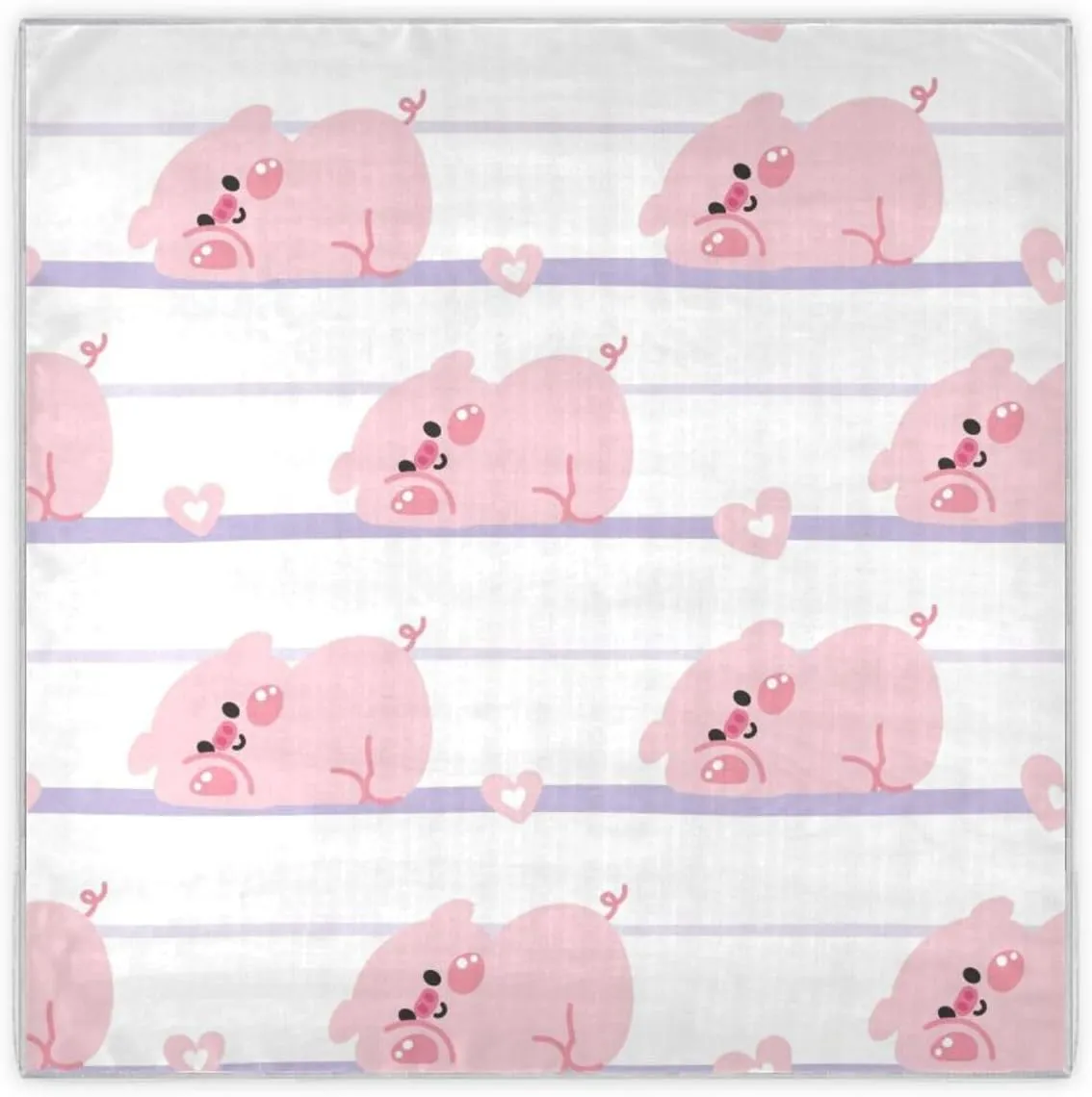 35" Square Neck Scarf Headscarf Lightweight Women Silk Like Curly Headband Tie Sleeping at Night Fashion Bandana Cute Pig with Heart Lay