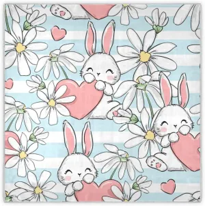 35" Square Neck Scarf Headscarf Lightweight Women Silk Like Curly Headband Tie Sleeping at Night Fashion Bandana Cute Rabbits and Flower