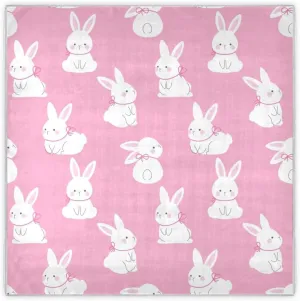 35" Square Neck Scarf Headscarf Lightweight Women Silk Like Curly Headband Tie Sleeping at Night Fashion Bandana Cute White Rabbit