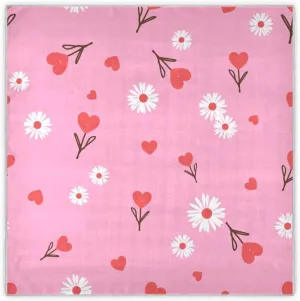 35" Square Neck Scarf Headscarf Lightweight Women Silk Like Curly Headband Tie Sleeping at Night Fashion Bandana Daisies and Heart Flower