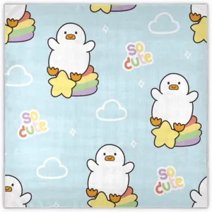 35" Square Neck Scarf Headscarf Lightweight Women Silk Like Curly Headband Tie Sleeping at Night Fashion Bandana Duck Sit on Rainbow
