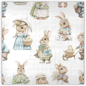 35" Square Neck Scarf Headscarf Lightweight Women Silk Like Curly Headband Tie Sleeping at Night Fashion Bandana Easter Rabbits Bunny in Vintage Clothes