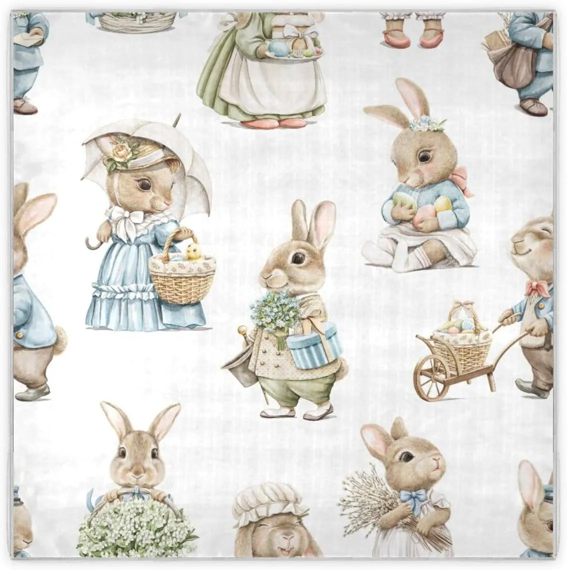 35" Square Neck Scarf Headscarf Lightweight Women Silk Like Curly Headband Tie Sleeping at Night Fashion Bandana Easter Rabbits Bunny in Vintage Clothes