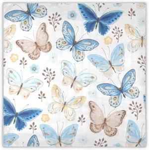 35" Square Neck Scarf Headscarf Lightweight Women Silk Like Curly Headband Tie Sleeping at Night Fashion Bandana Flying Butterflies
