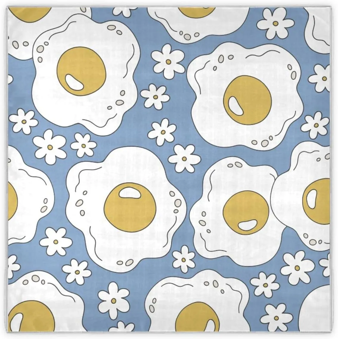 35" Square Neck Scarf Headscarf Lightweight Women Silk Like Curly Headband Tie Sleeping at Night Fashion Bandana Fried Eggs