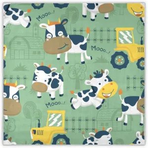 35" Square Neck Scarf Headscarf Lightweight Women Silk Like Curly Headband Tie Sleeping at Night Fashion Bandana Funny Cow Cartoon