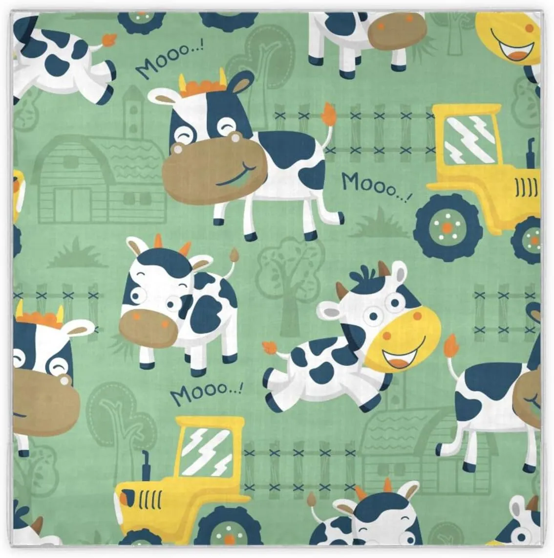 35" Square Neck Scarf Headscarf Lightweight Women Silk Like Curly Headband Tie Sleeping at Night Fashion Bandana Funny Cow Cartoon