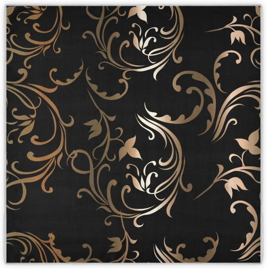 35" Square Neck Scarf Headscarf Lightweight Women Silk Like Curly Headband Tie Sleeping at Night Fashion Bandana Gold on Black Pattern
