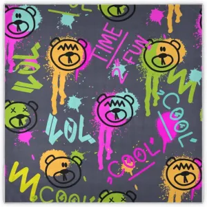 35" Square Neck Scarf Headscarf Lightweight Women Silk Like Curly Headband Tie Sleeping at Night Fashion Bandana Graffiti Teddy Bear
