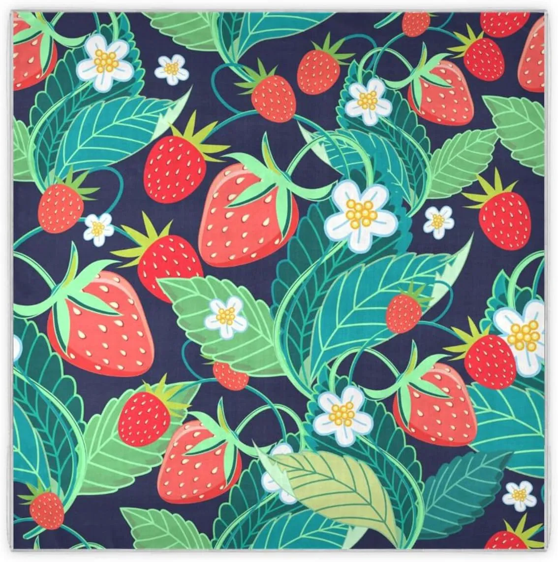 35" Square Neck Scarf Headscarf Lightweight Women Silk Like Curly Headband Tie Sleeping at Night Fashion Bandana Green Leaves Red Strawberries