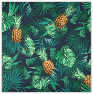 35" Square Neck Scarf Headscarf Lightweight Women Silk Like Curly Headband Tie Sleeping at Night Fashion Bandana Green Tropical Leaves Pineapple