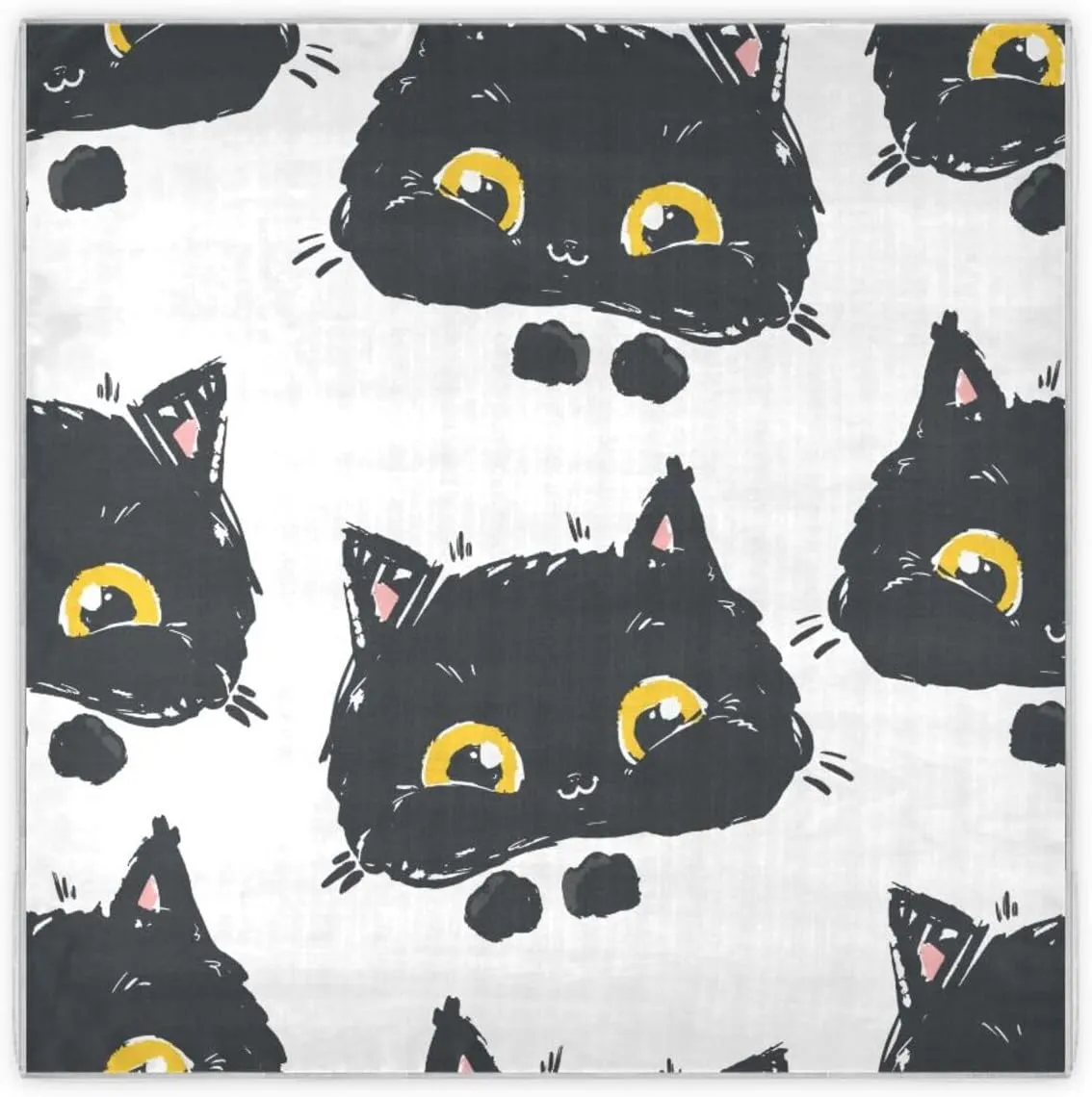 35" Square Neck Scarf Headscarf Lightweight Women Silk Like Curly Headband Tie Sleeping at Night Fashion Bandana Hand Drawn Black Cat
