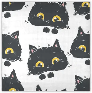 35" Square Neck Scarf Headscarf Lightweight Women Silk Like Curly Headband Tie Sleeping at Night Fashion Bandana Hand Drawn Black Cat