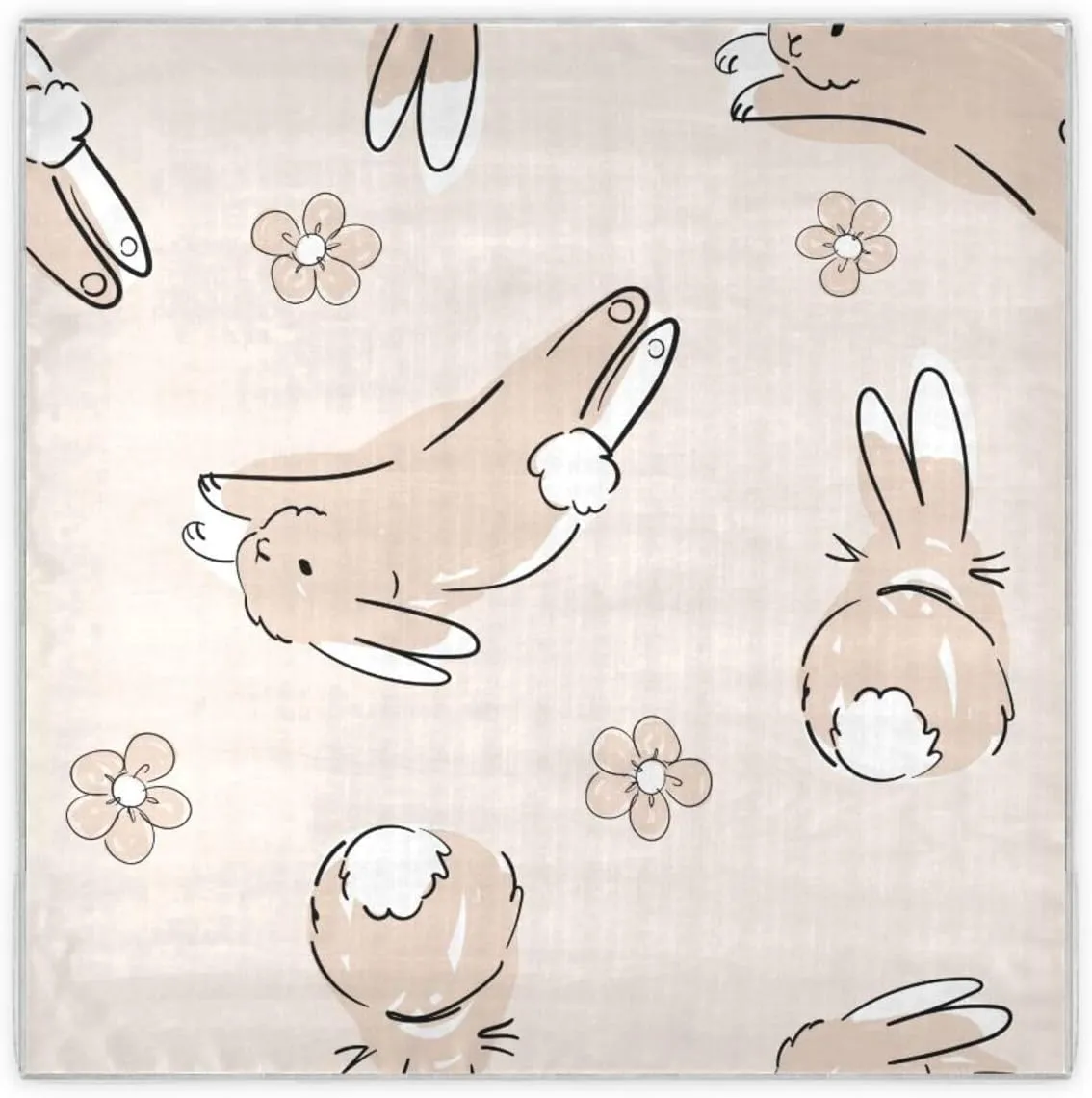 35" Square Neck Scarf Headscarf Lightweight Women Silk Like Curly Headband Tie Sleeping at Night Fashion Bandana Hand Drawn Cute Rabbits