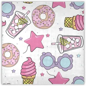 35" Square Neck Scarf Headscarf Lightweight Women Silk Like Curly Headband Tie Sleeping at Night Fashion Bandana Ice Cream Glasses