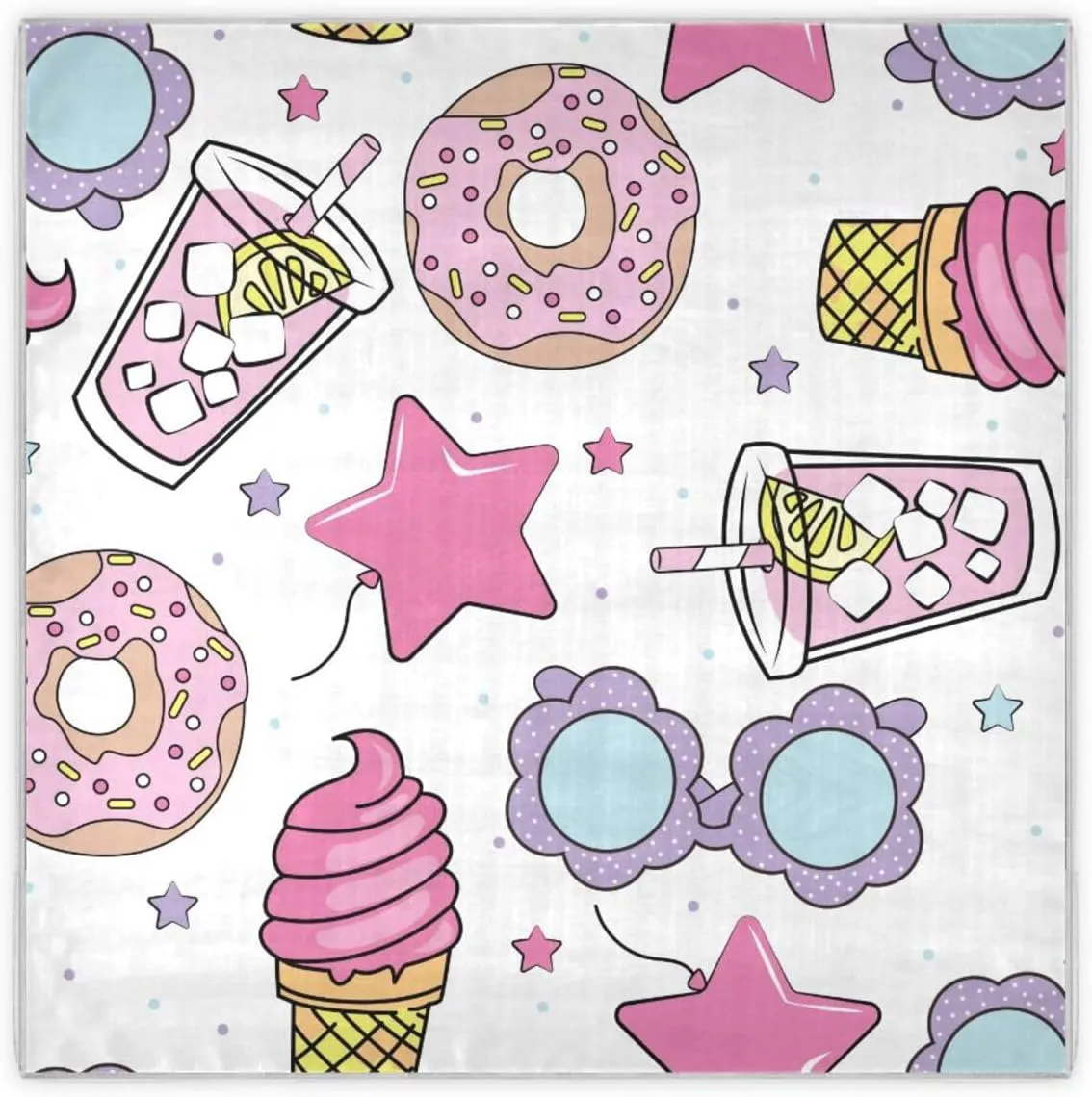 35" Square Neck Scarf Headscarf Lightweight Women Silk Like Curly Headband Tie Sleeping at Night Fashion Bandana Ice Cream Glasses