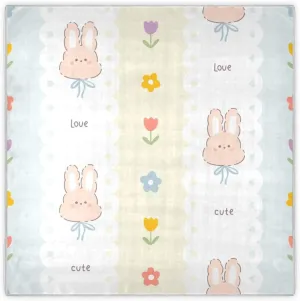 35" Square Neck Scarf Headscarf Lightweight Women Silk Like Curly Headband Tie Sleeping at Night Fashion Bandana Kawaii Bunny Rabbit and Flowers